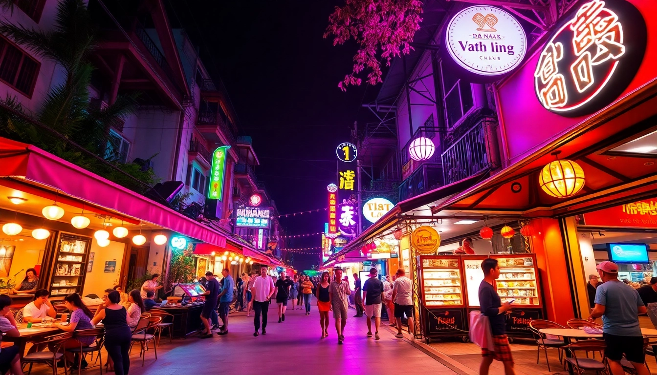 Vibrant 다낭밤문화 scene with nightlife, outdoor cafes, and live entertainment in Da Nang.