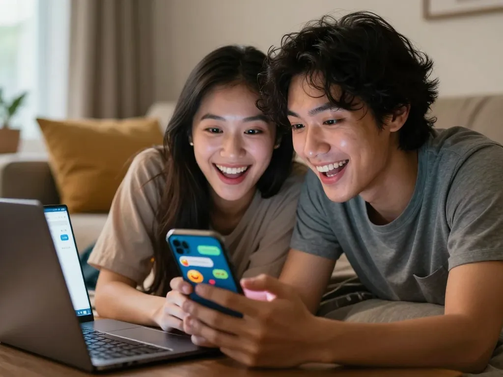 Engaging in sex chat ai on a smartphone, showcasing playful emojis and digital connection.
