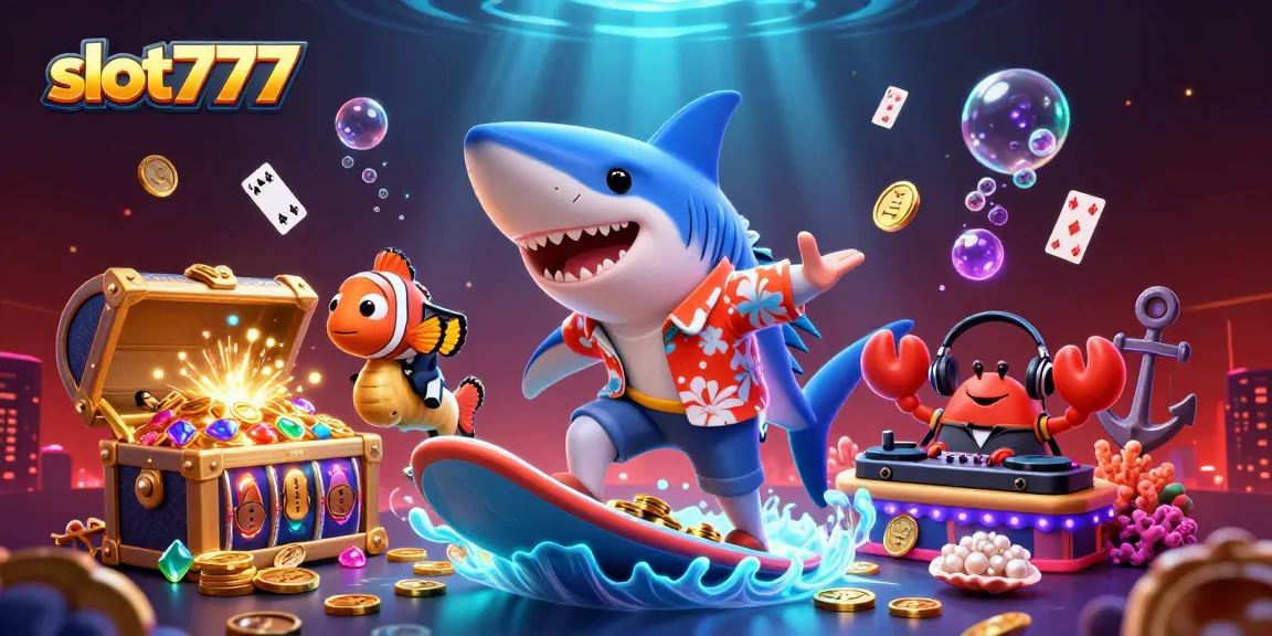 Engage with slot777 large jackpots while surfing gold coins, featuring vibrant characters and underwater riches.
