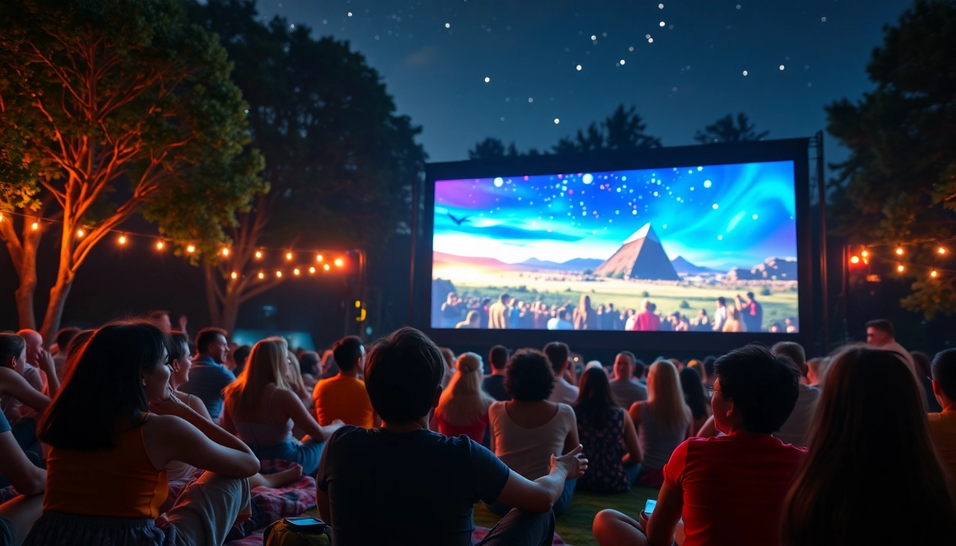 Enjoy หนังออนไลน์ outdoors at a vibrant cinema under the stars.