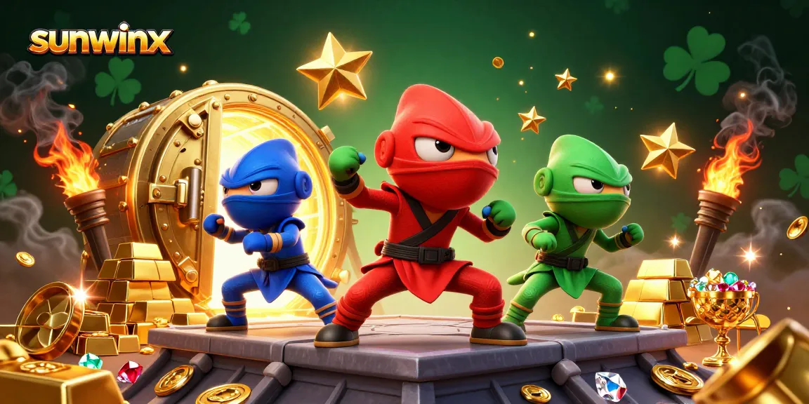 Engage in thrilling gameplay with sunwinx as ninja chameleons showcase synchronized skills surrounded by treasures.
