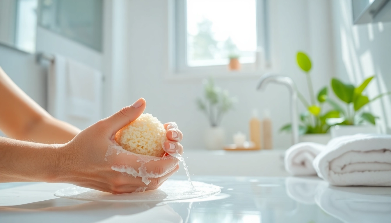 Learning how to use silicone loofah for effective skincare in a bright bathroom.