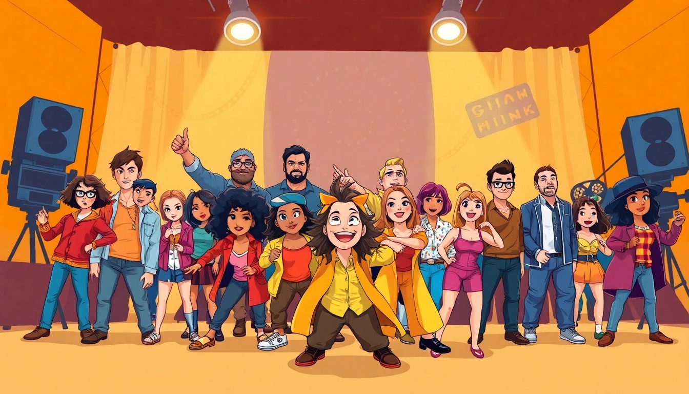 Explore the latest web series online with an illustrated collage of popular characters.