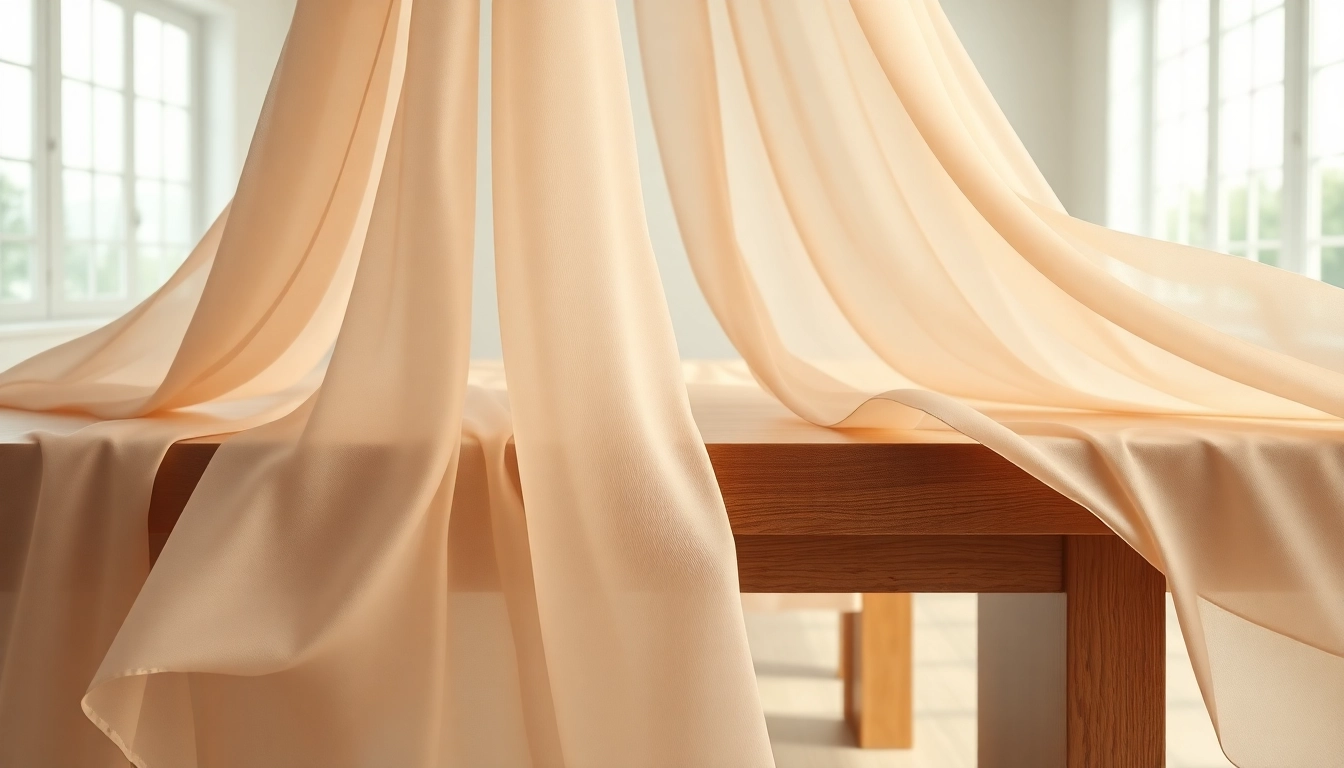 Chiffon stof mooi gevouwen op een tafel, benadrukt de delicate textuur en elegantie.