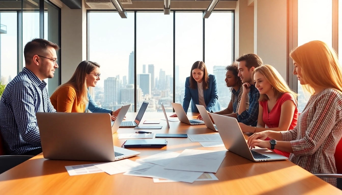 Dynamic collaboration at a leading digital marketing company in a modern office setting.