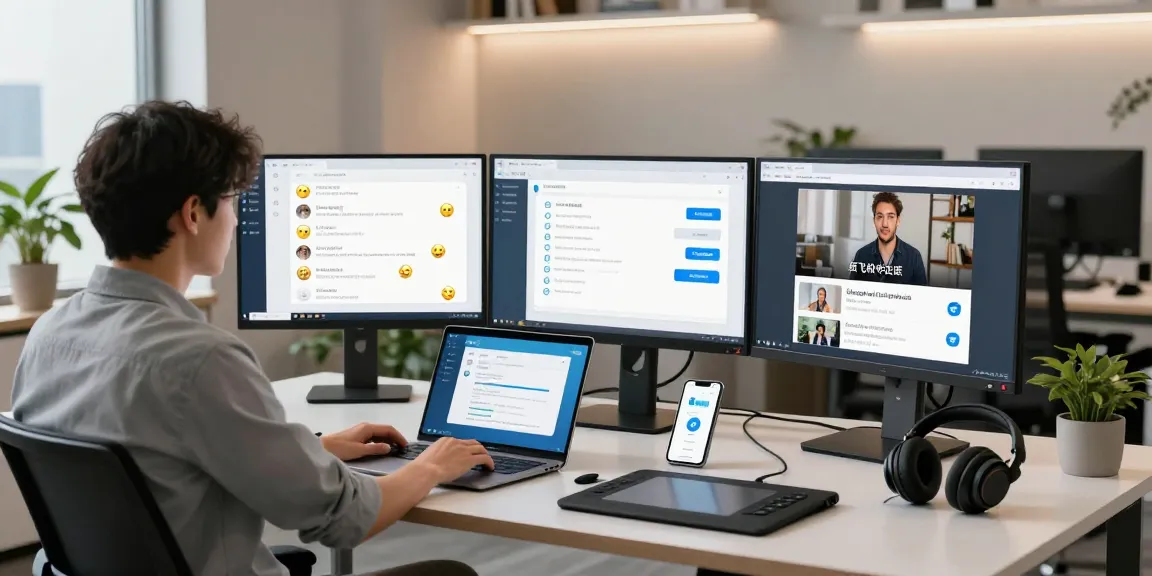 Engaging tech workspace showcasing 纸飞机中文版 features with modern gadgets and a professional atmosphere.