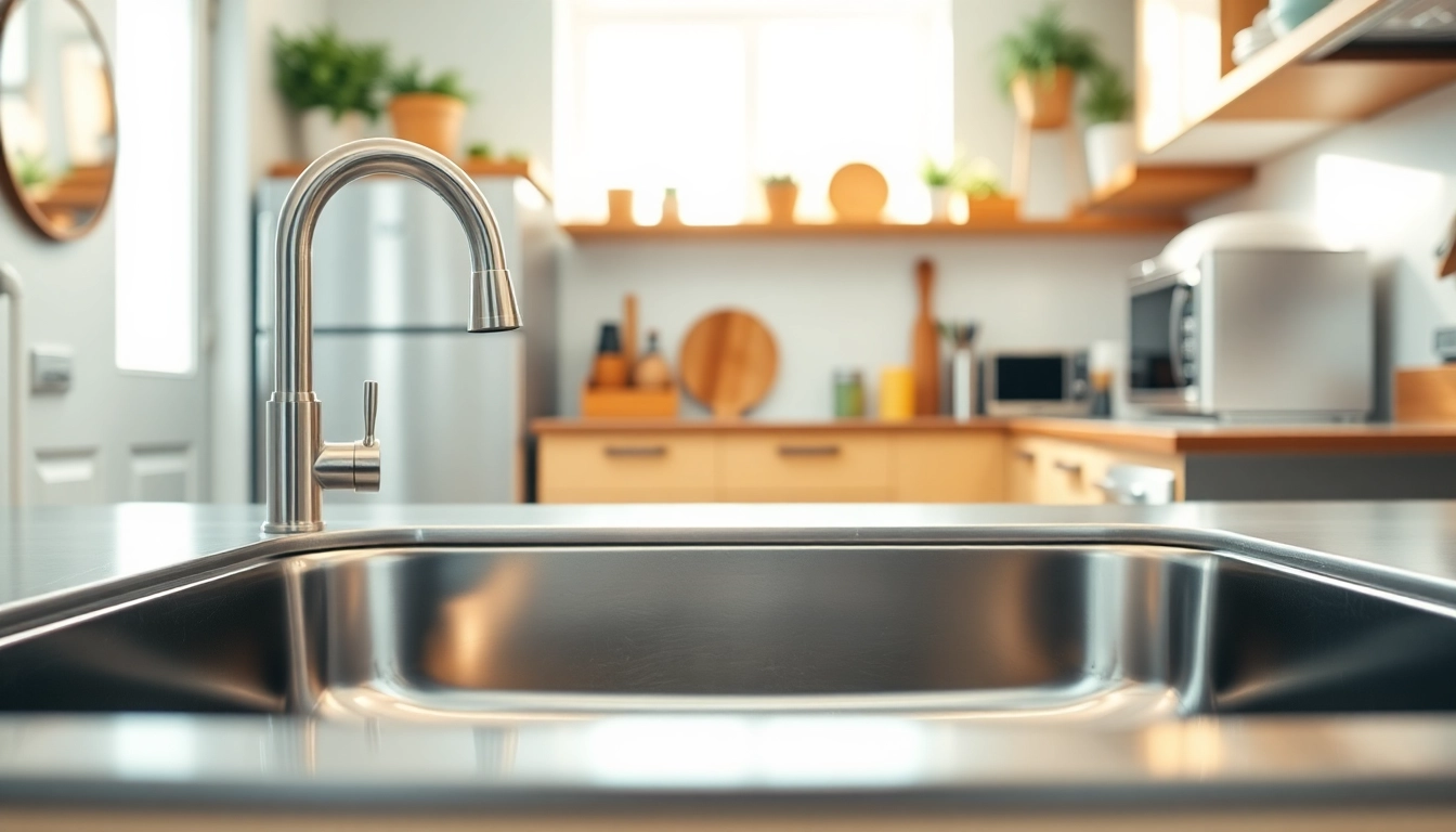Stylish kitchen sink in stainless steel highlighted in a modern kitchen setting.