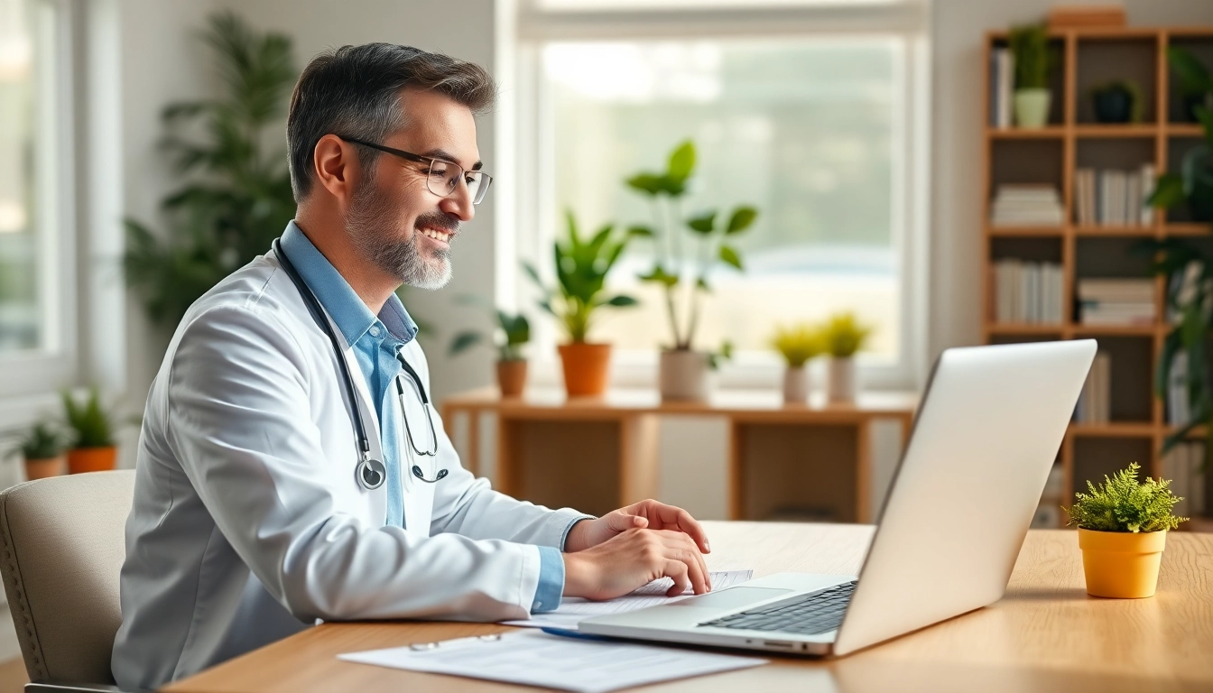 Engaging telehealth doctor for prescriptions consultation using video call technology.