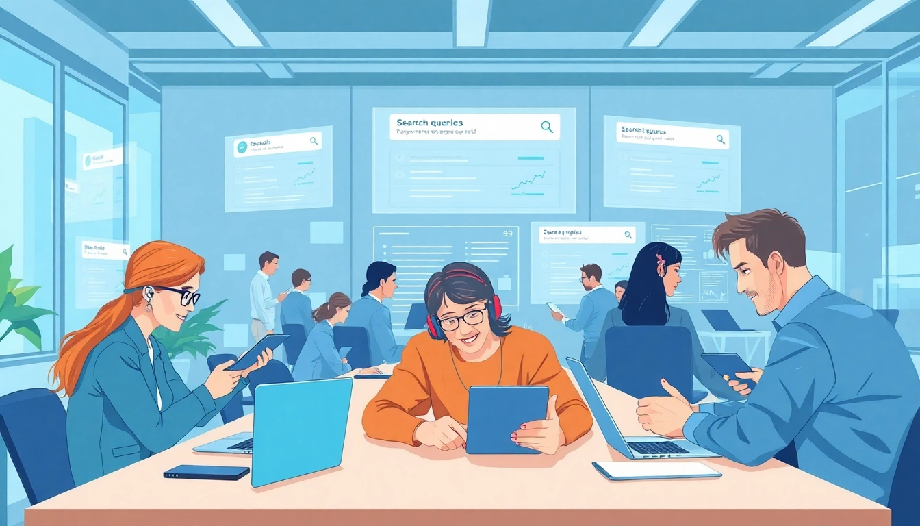 Illustration of a modern workspace using enterprise search ai tools to enhance collaboration and productivity.