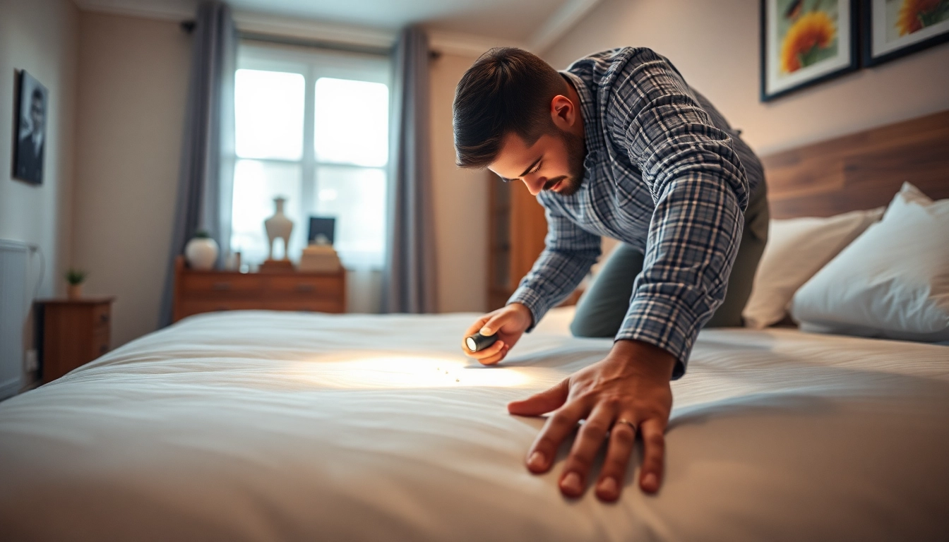 Engaging in effective bed bug control by inspecting a mattress in a residential room.