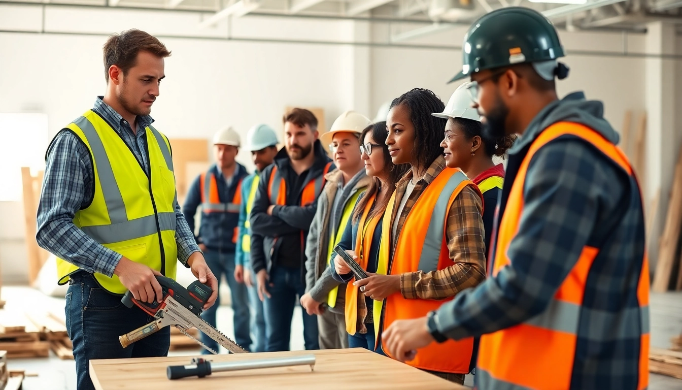 Engaged participants in Construction training attentively learning safety practices under expert guidance.