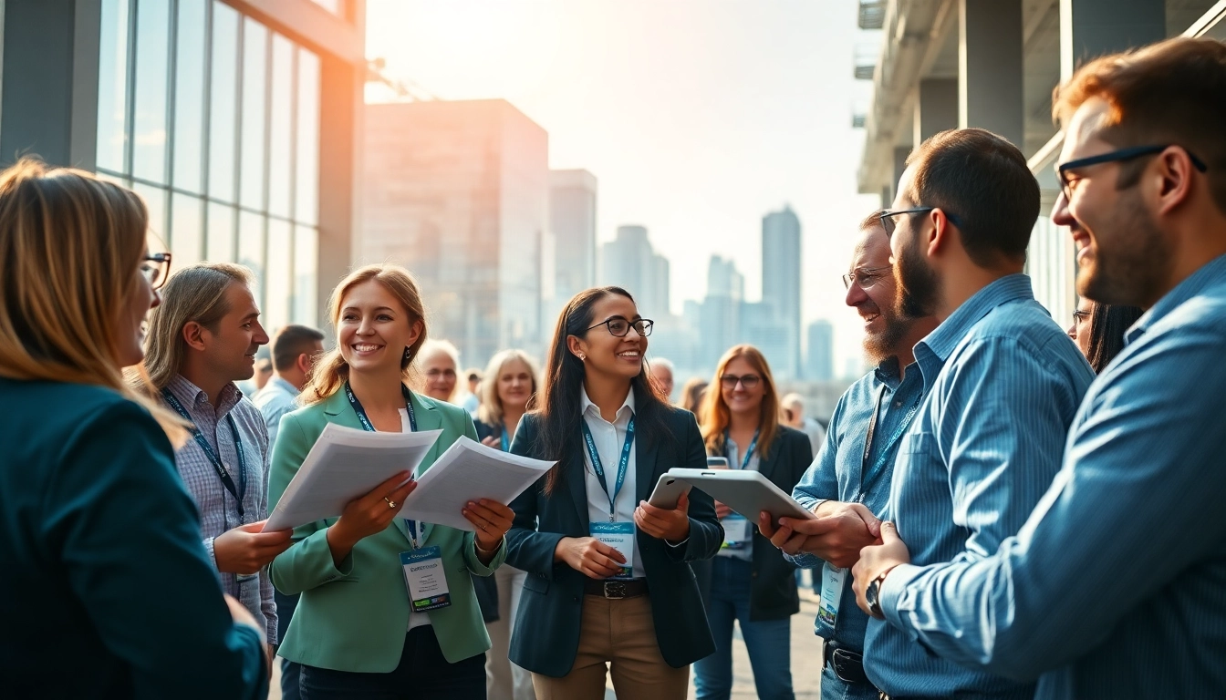 Engaging construction networking event showcasing professionals discussing industry trends.