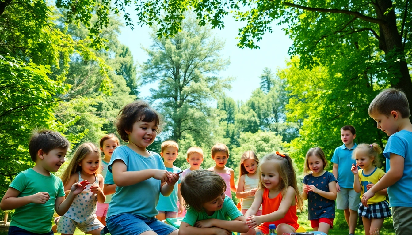 Kids enjoying activities at a homeschool summer camp in a vibrant outdoor setting, fostering friendships.