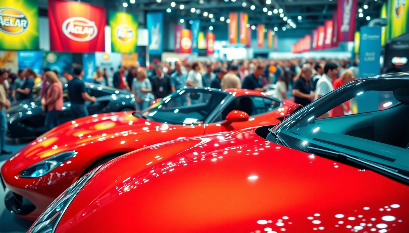 Attendees engaging with vehicles at an Auto Cars Show, showcasing excitement and car diversity.