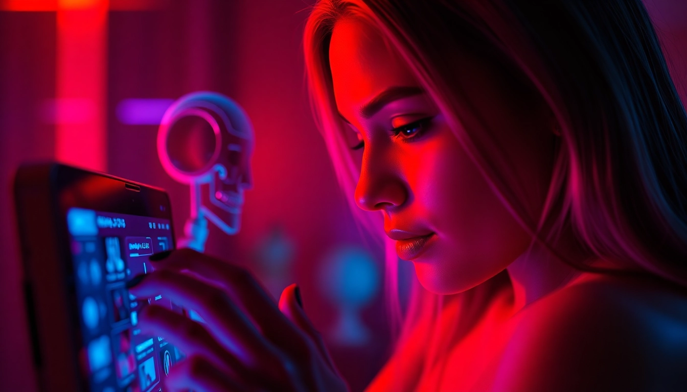 Engaging with an nsfw ai chatbot in a modern digital space with vibrant visuals and intimate atmosphere.