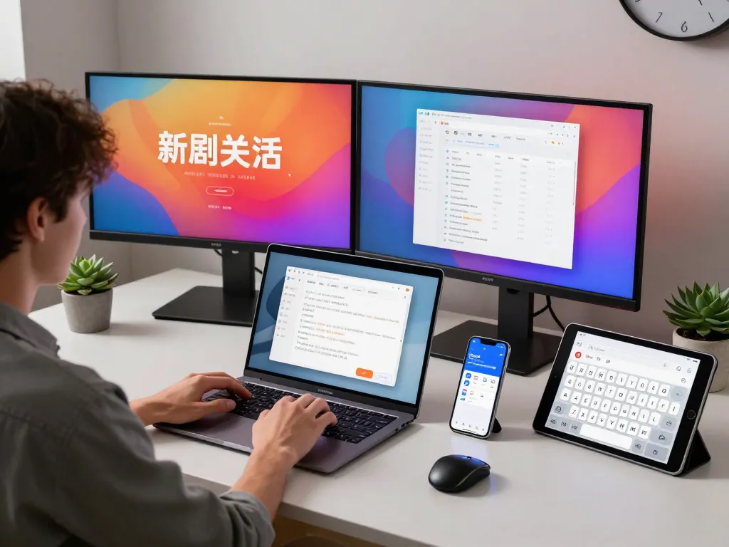搜狗输入法在现代技术工作空间中展示用户友好的界面和双屏显示的生动字符。