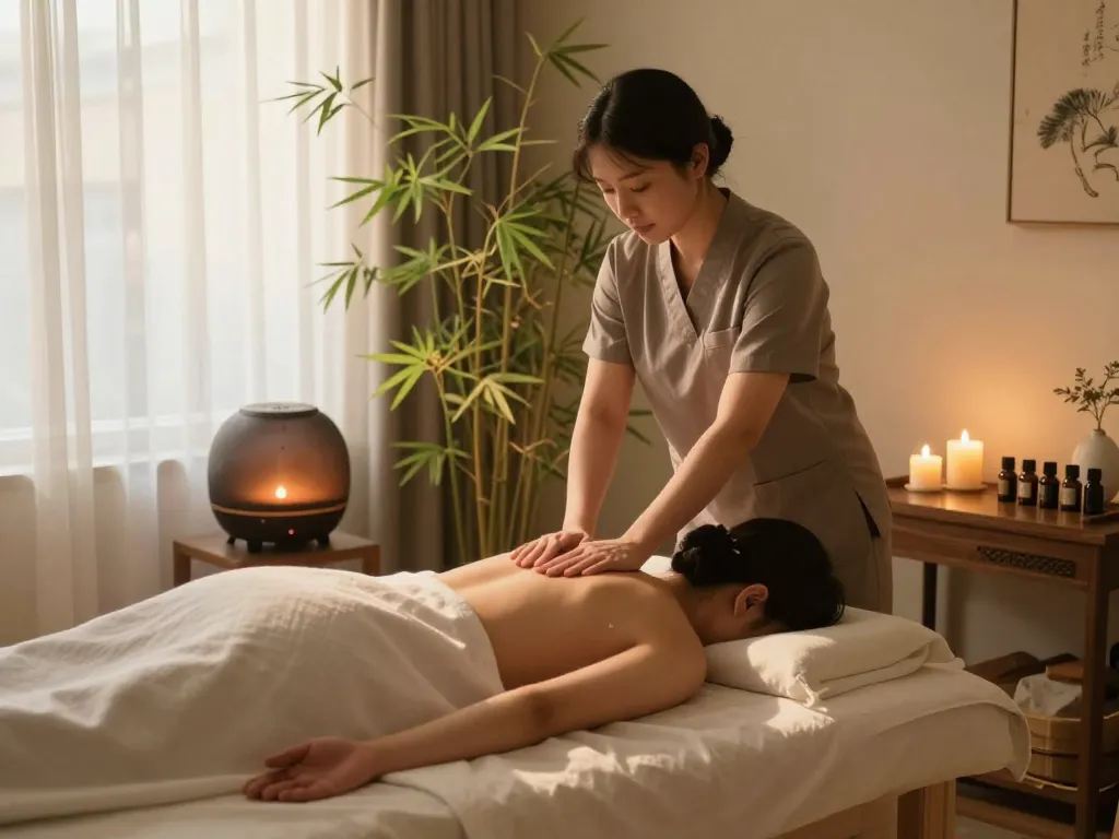 Revitalizing 강남마사지 session in a peaceful spa environment, featuring soothing ambiance and skilled therapist.