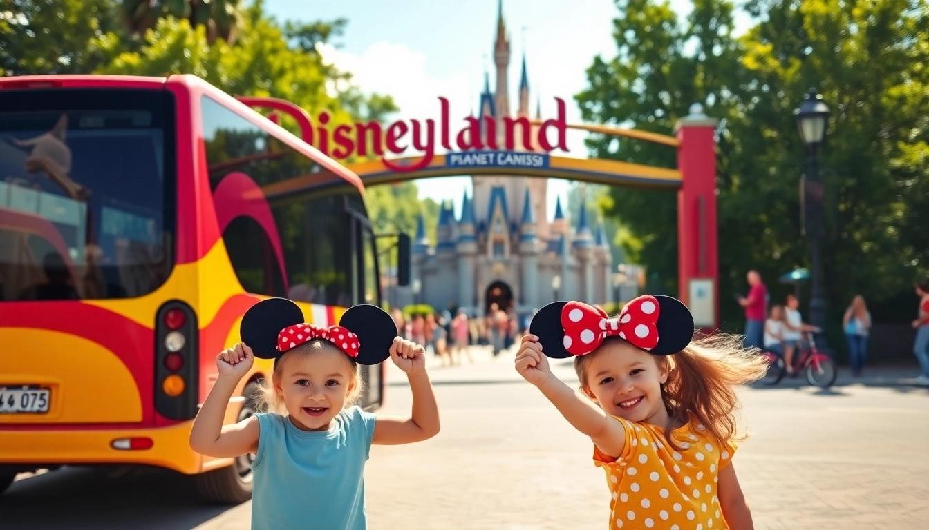 Experience Disneyland Paris airport transfer services with a happy family arriving at Disneyland.