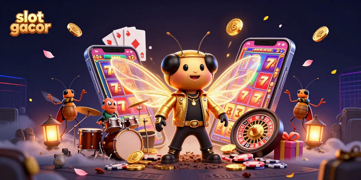 Engage with slot gacor excitement through vibrant 3D visuals of a casino scene featuring dynamic characters.