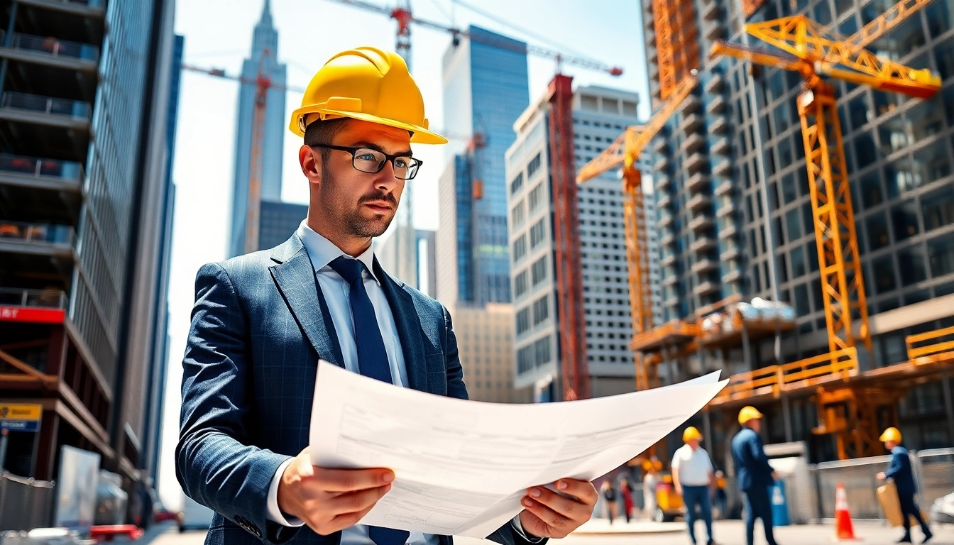 A skilled New York City Construction Manager overseeing a developing urban construction site.