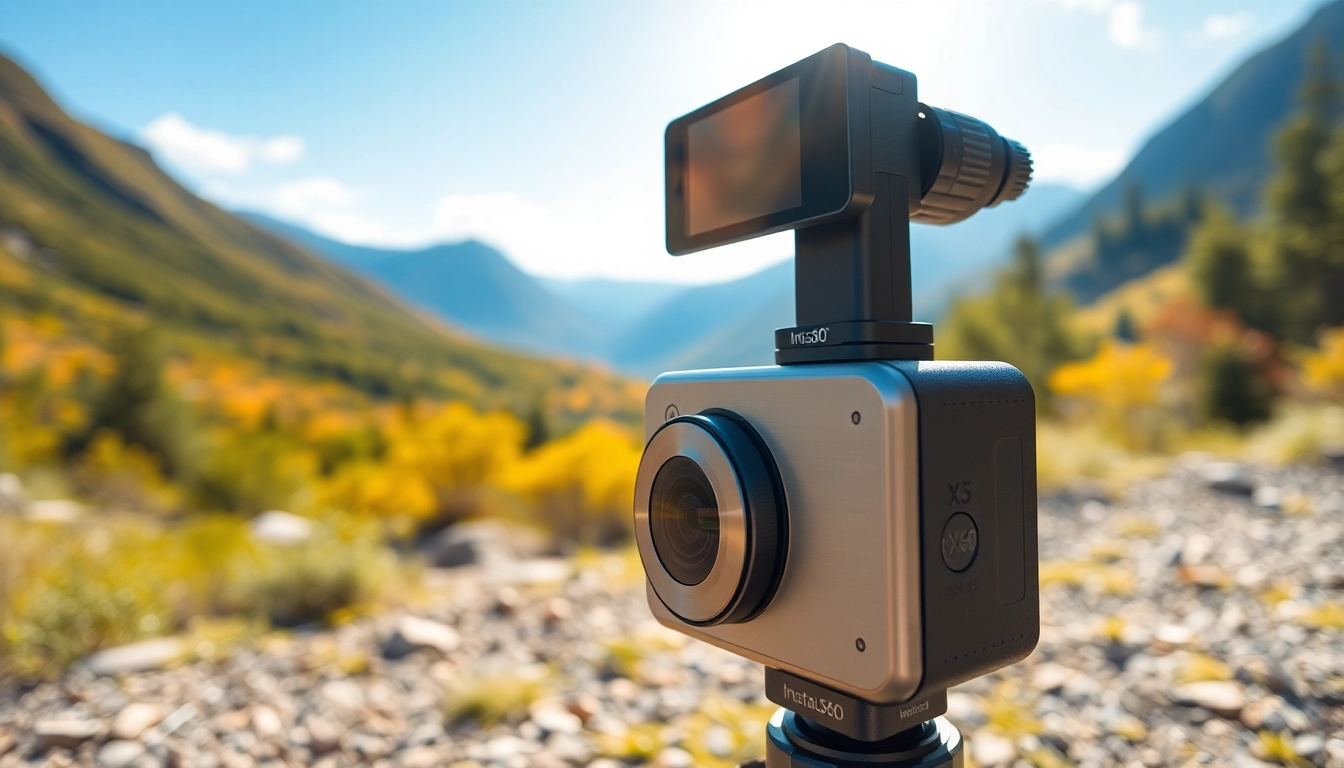 Capture stunning moments with the Insta360 X5 camera in a breathtaking outdoor setting.