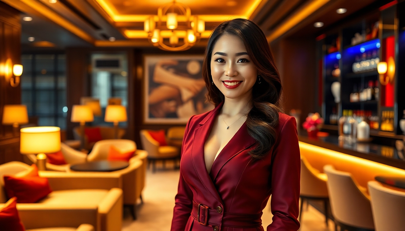 Singapore escort in an elegant lounge, showcasing luxury and sophistication.