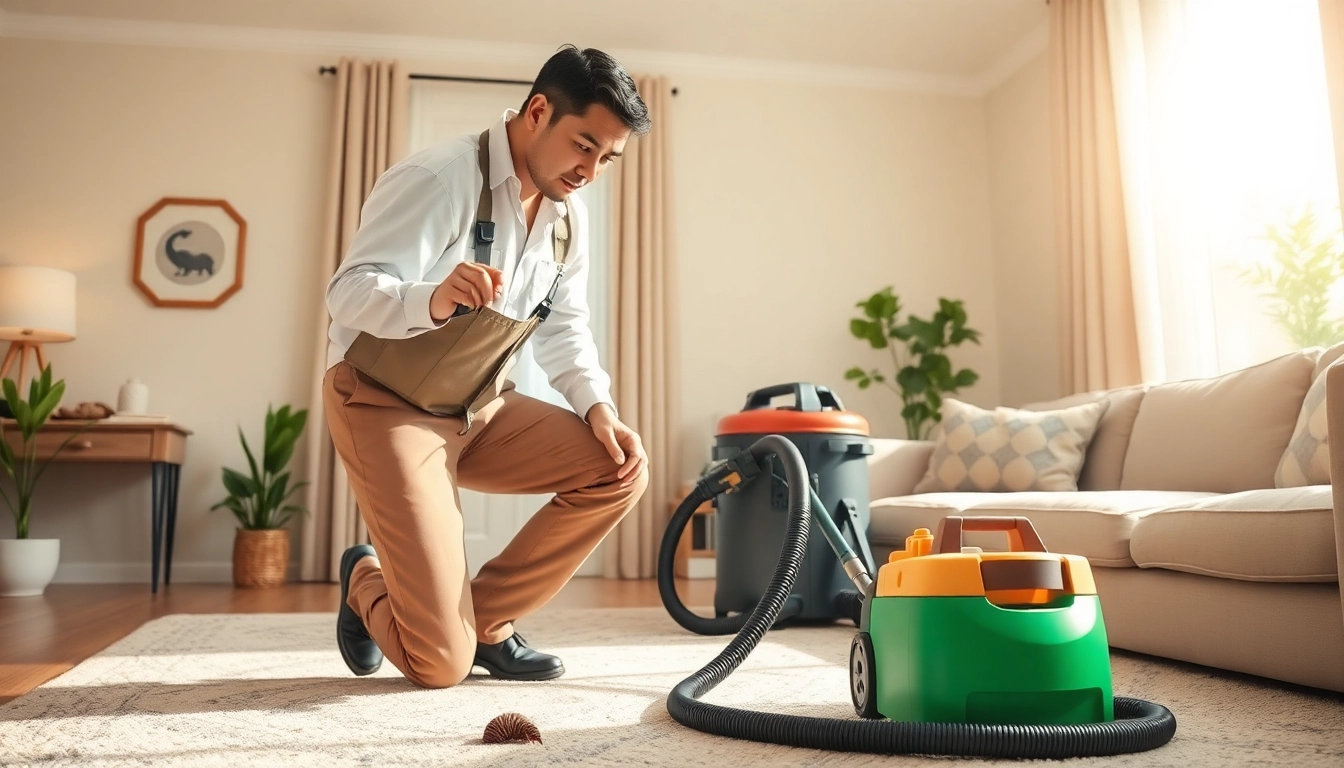 Centipede exterminator near me using specialized tools in a home environment.