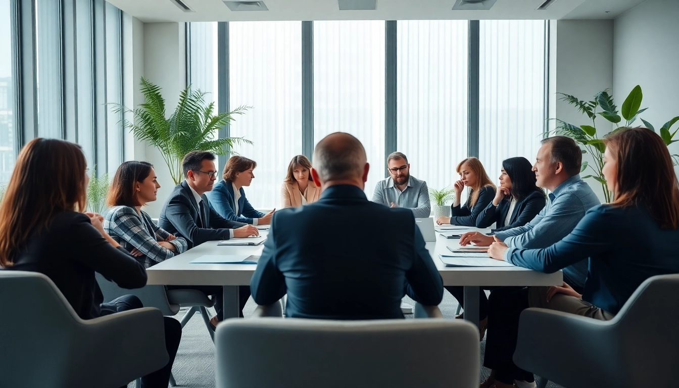 Mediation session in a modern conference room showcasing collaboration and resolution.