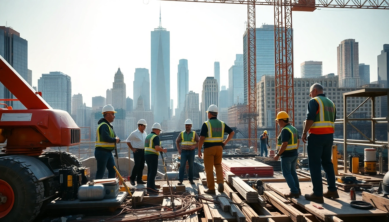 Team of professionals working on a large project as New York City General Contractor in an urban setting.