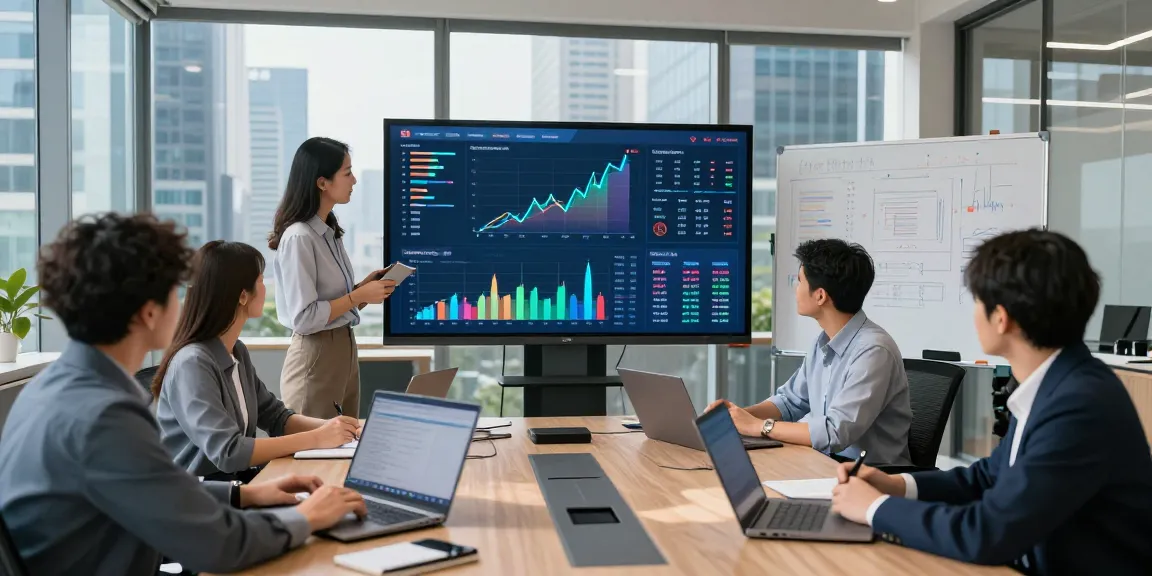 Data analysts collaborating on financial crime intelligence strategies in a modern office.