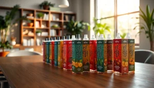 Verschiedene elf bar elfa Aromen stilvoll präsentiert auf einem Tisch.