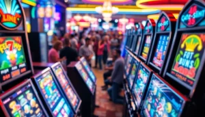 Menggambarkan pengalaman bermain situs slot dengan mesin slot cerah dan pemain bersemangat.