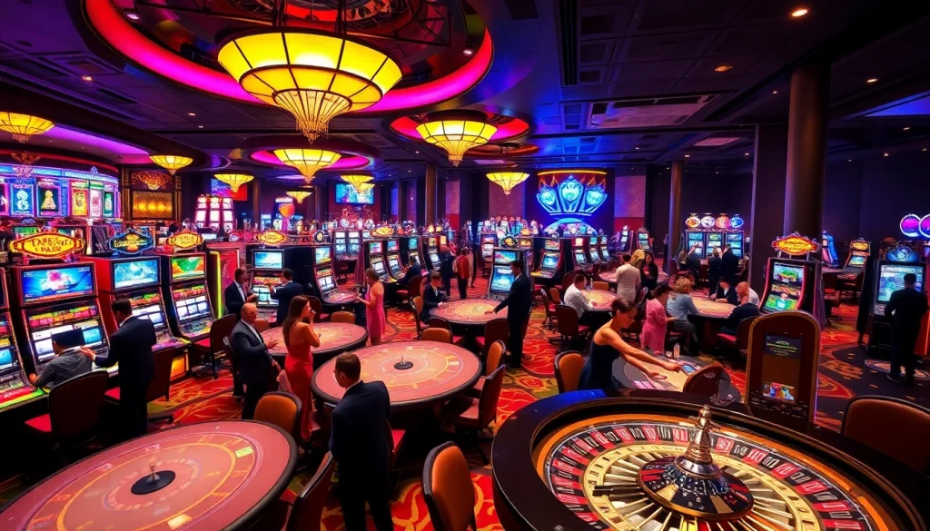 Casino gaming scene featuring KJC brand elements, showcasing vibrant tables and exciting players.
