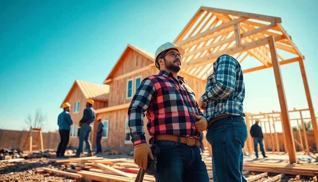 New Jersey General Contractor overseeing a busy construction site with diverse workers on a residential project.