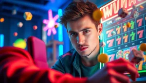 Bermain bandar togel resmi slot dengan fokus penuh di lingkungan permainan online yang energik.