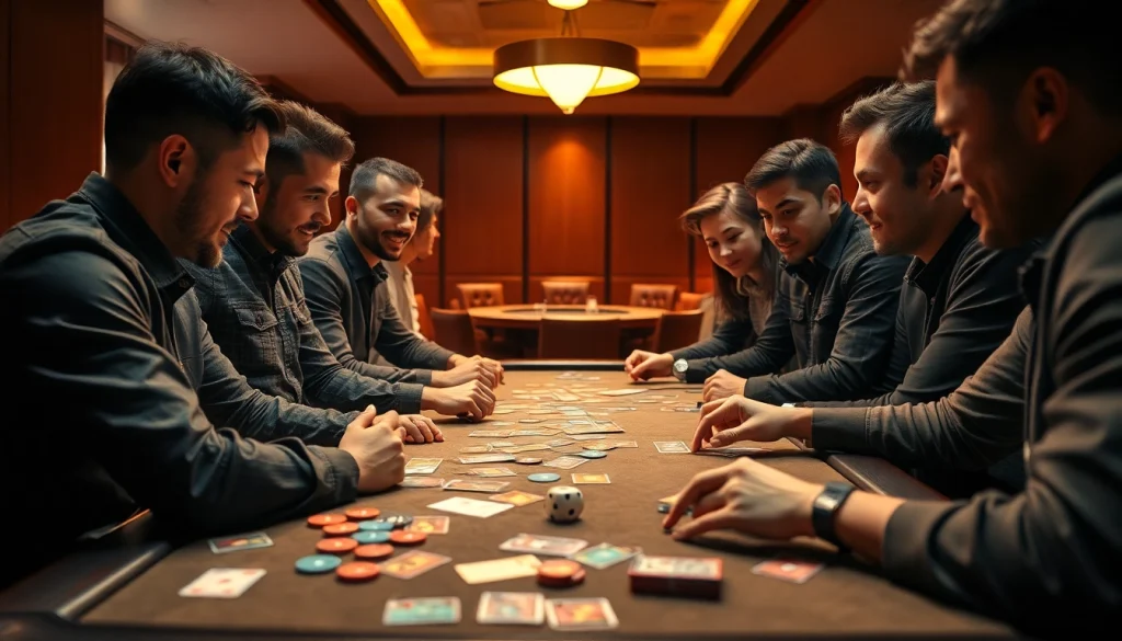 Bermain bandar togel online dengan strategi di meja permainan yang penuh token dan kartu.