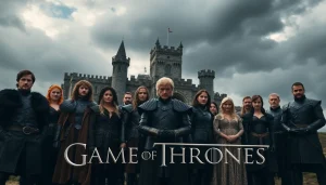 Showcasing the Game of Thrones cast in their iconic roles and costumes.