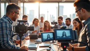Showcasing a team in action during corporate video production toronto in a modern office setting.