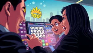 Pemain mengamati angka togel dengan penuh perhatian dalam suasana lotere yang energik.