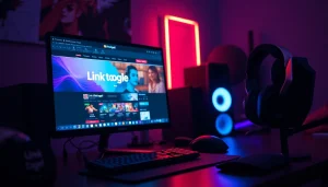 Menampilkan link diantogel pada komputer gaming dengan aksesori gaming modern.