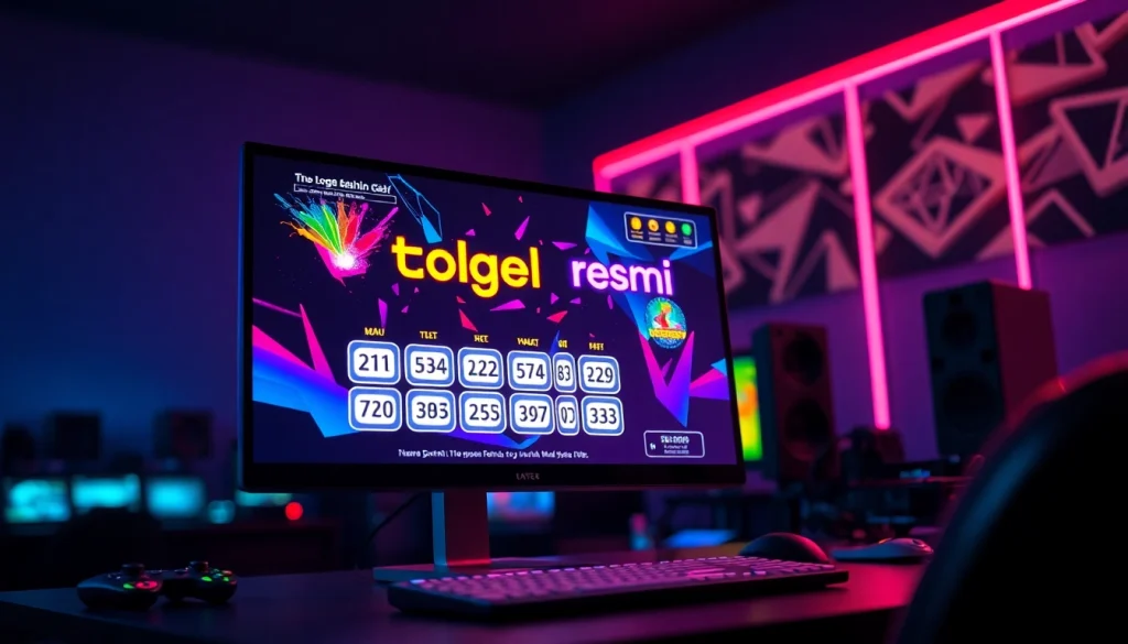 Menampilkan antarmuka digital lottery togel resmi dengan warna cerah dan elemen modern.