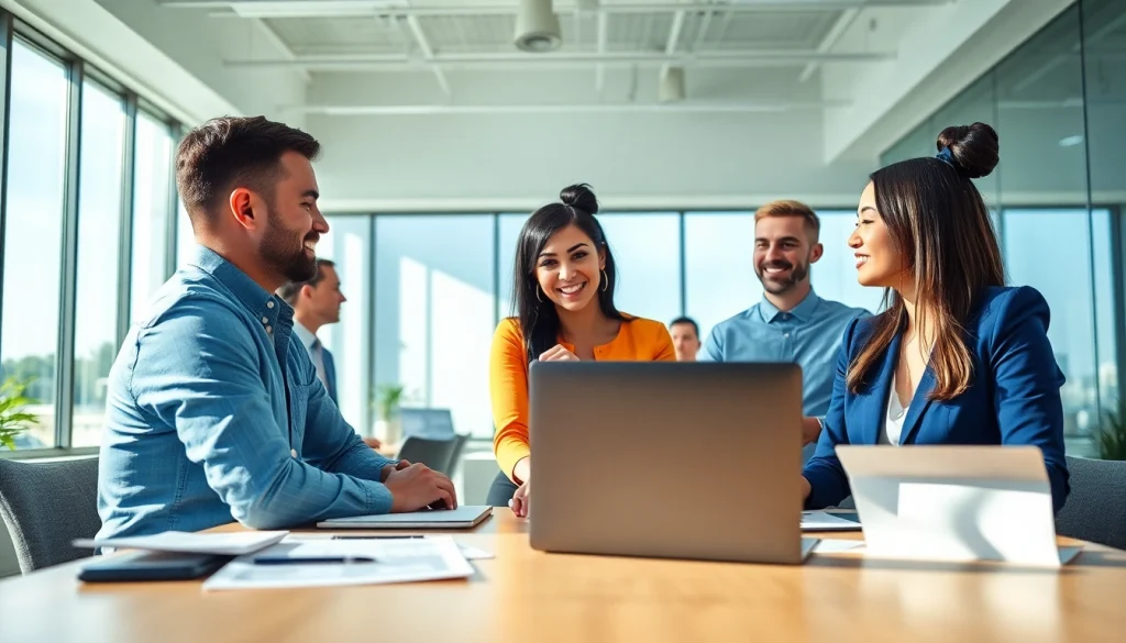 People collaborating in a bright office on new hire jobs opportunities.