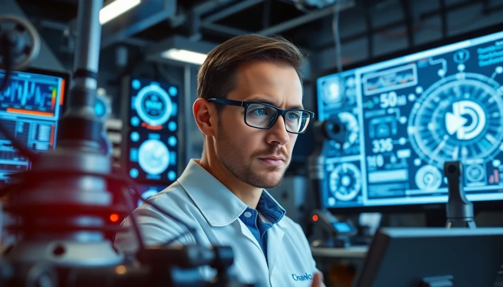 Engineer showcasing advanced Technology solutions in a state-of-the-art lab environment.