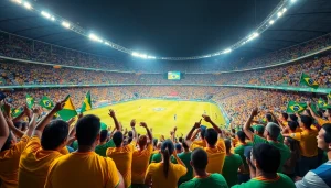 Capture the excitement of sports betting Brazil in a vibrant stadium with enthusiastic fans.
