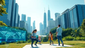 Visualize advancements in technology and society at https://mohamedmmblog.tech through a vibrant cityscape.