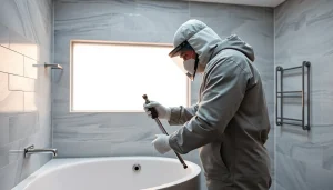 Нанесение покрытия ванны акрилом для обновления старой сантехники.