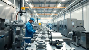 Zinc nickel plating malaysia showcasing advanced electroplating machinery and technicians in a modern facility.