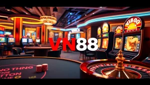Players enjoying casino games at VN88 online casino with vibrant roulette and slot machines.