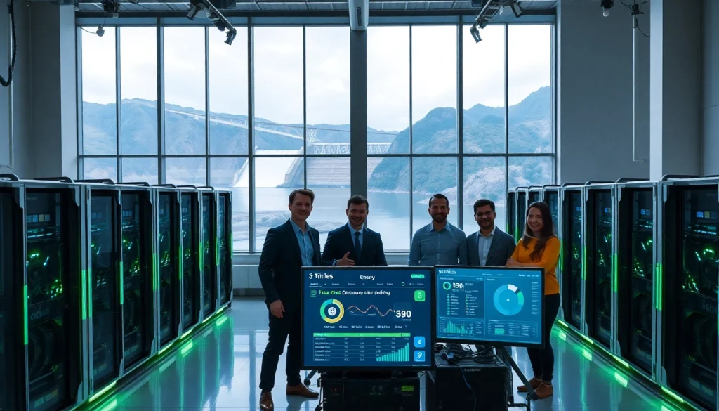 Free crypto mining services showcased in a high-tech renewable energy facility.