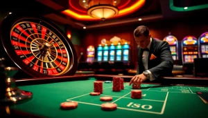 Experience the excitement of sh bet at a luxury casino table with poker chips and roulette wheel.